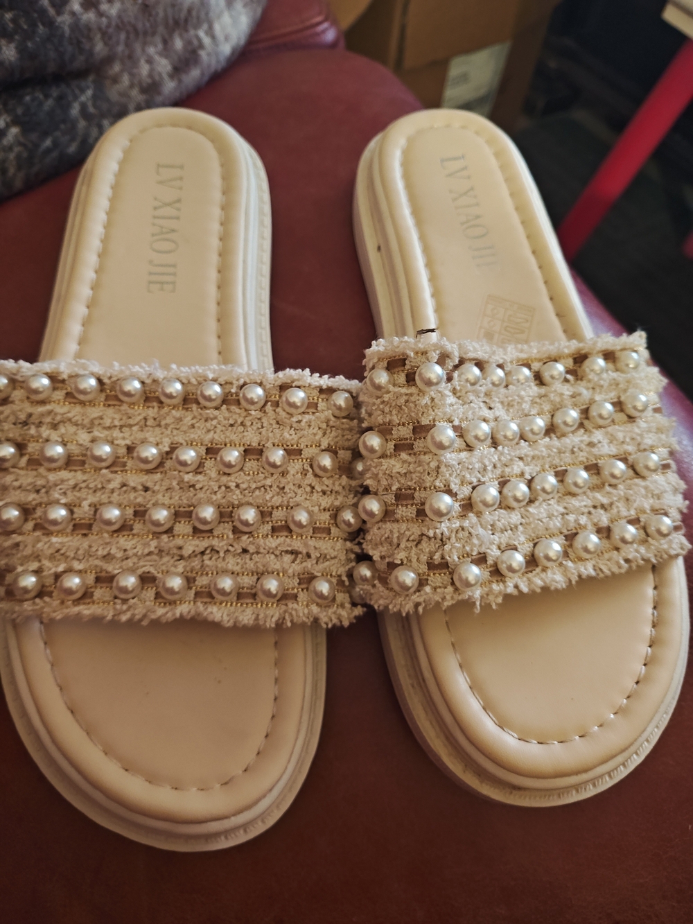 LVXIAOJIE Pearl Embellished Slide Sandals Sz (250)  Us 8.5 To 9